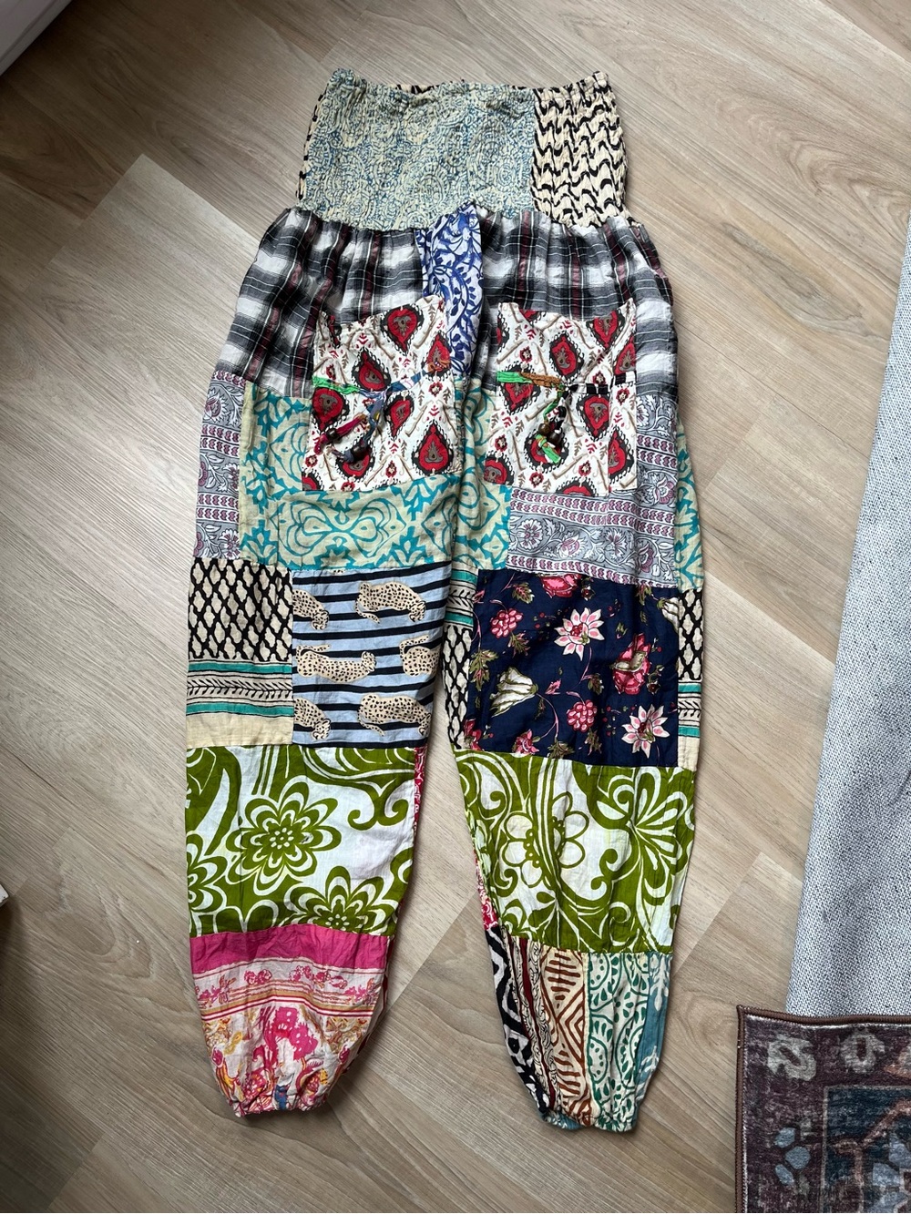 Ashley Taylor Bohemian Harem Genie Aladdin Patchwork Elastic Waist Pants OS